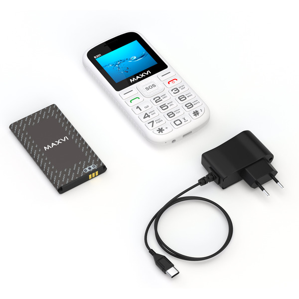Мобильный телефон Maxvi B201 +ЗУ WC-112 (белый)