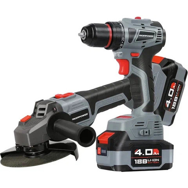 Набор инструментов Profipower E0220 (шуруповерт, болгарка, 2 АКБ, кейс)