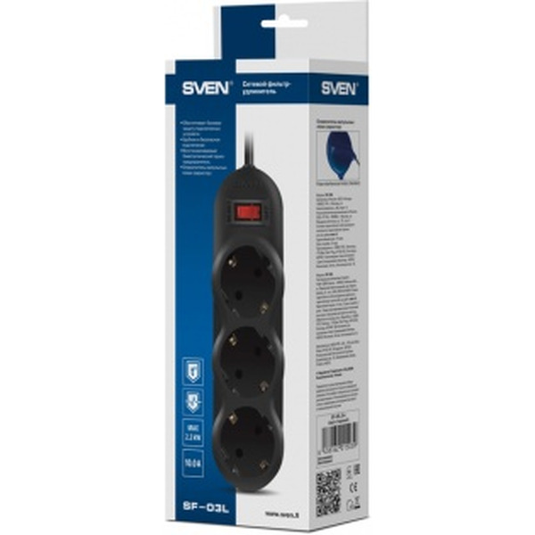 Сетевой фильтр SVEN SF-03L (черный, 5 м)