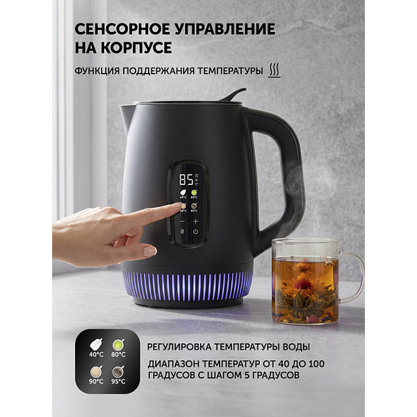 Электрический чайник Polaris PWK 0724DDW Water Way Pro (черный)