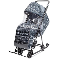 Санки-коляска Galaxy Снежинка Универсал 1 (полярная ночь/олени на черном)