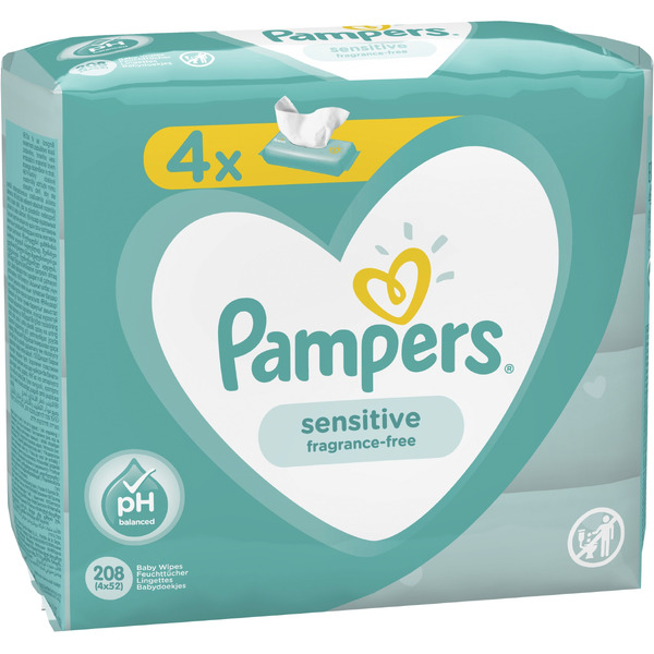 Детские влажные салфетки PAMPERS Sensitive 4x52 шт. ПрепакКор