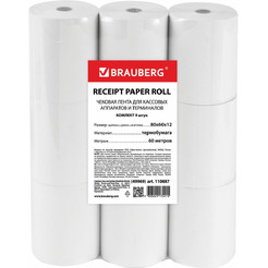Чековая лента BRAUBERG 110887 80мм(диаметр 63мм, длина 60м, втулка 12мм), 9 шт.