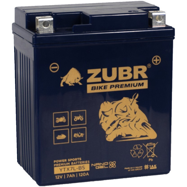 Мотоциклетный аккумулятор ZUBR Premium YTX7L-BS R+ (7 А·ч)