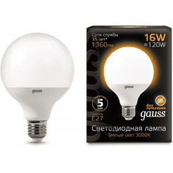 Лампа Gauss LED G95 E27 16W 3000K 105102116