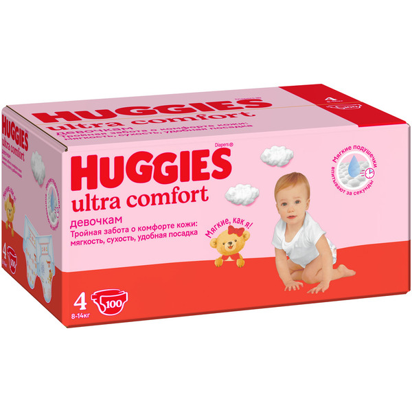 Детские одноразовые подгузники Huggies Ultra Comfort 4 Disney Box Girl (8-14кг) 100 шт.