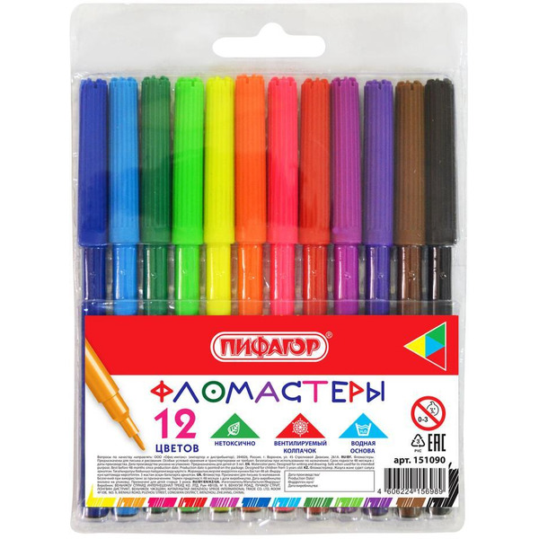 Фломастеры Пифагор 151090 (12 шт)