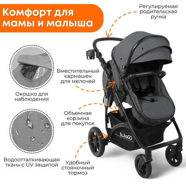 Коляска детская BubaGo Zoom BG 196-2 (3в1, темно-серый)