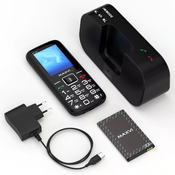Кнопочный телефон Maxvi RT-04 с док-станцией (черный)