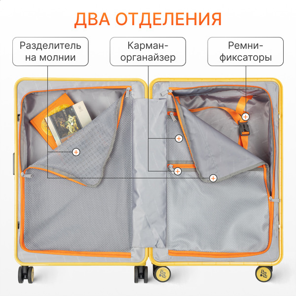 Чемодан DoubleW 005# (M, желтый)