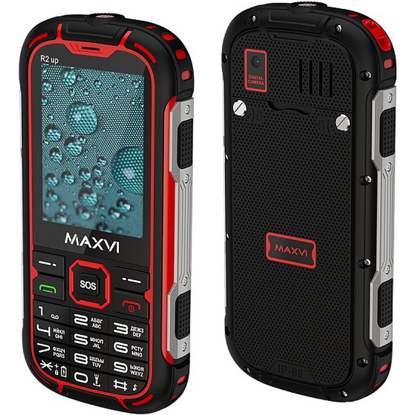 Мобильный телефон Maxvi R2 up + ЗУ WC-112 (черный/красный)