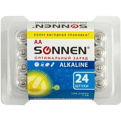 Батарейки  SONNEN 24 шт, Alkaline, АА(LR6,15А)