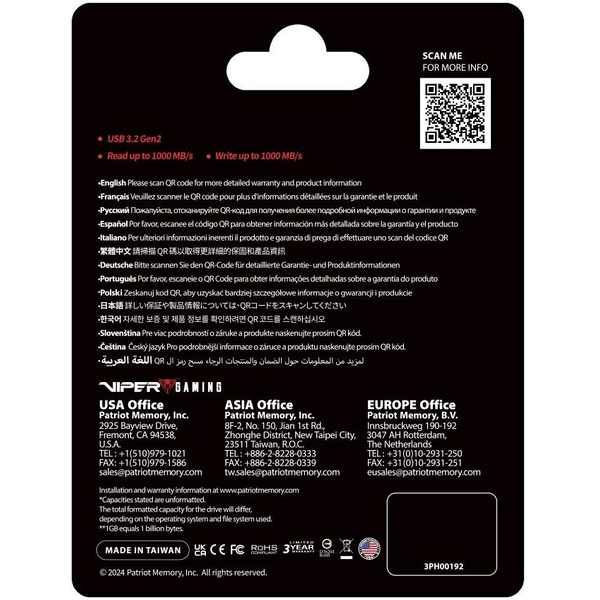 Внешний диск SSD Patriot Viper PVP30 1TB PVP301TB28UDG