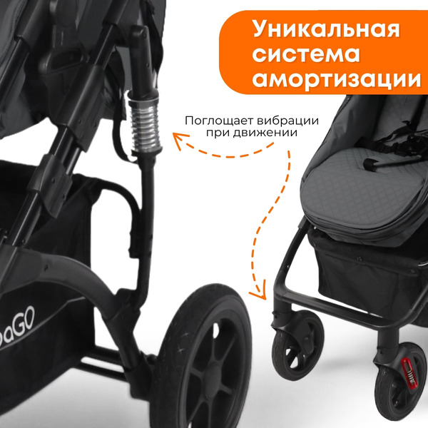 Коляска детская BubaGo Zoom BG 196-2 (3в1, темно-серый)