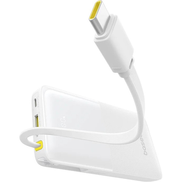 Внешний аккумулятор Baseus Bipow 2 Digital Display Power Bank With Built-in USB-C Cable 10000mah 20W (белый)
