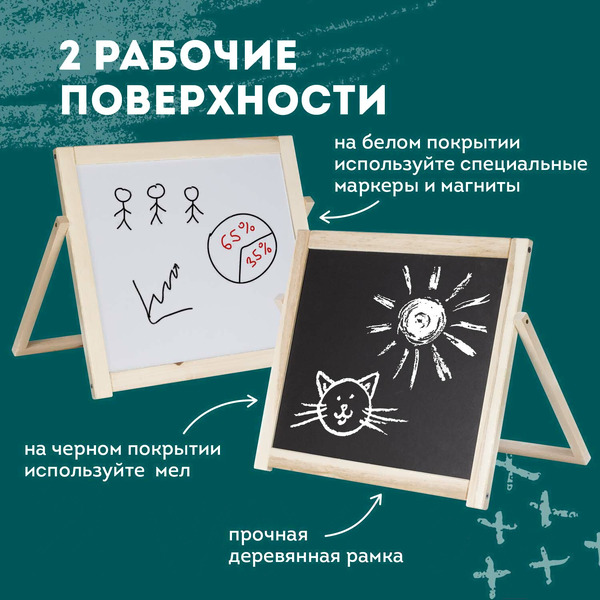 Доска двустороняя для мела и маркеров настольная ПИФАГОР 236888