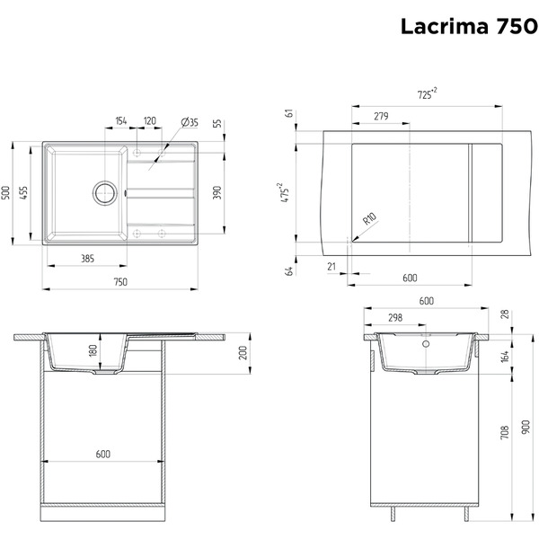 Мойка кухонная Maunfeld Lacrima 750 MFQS-750B (черный)