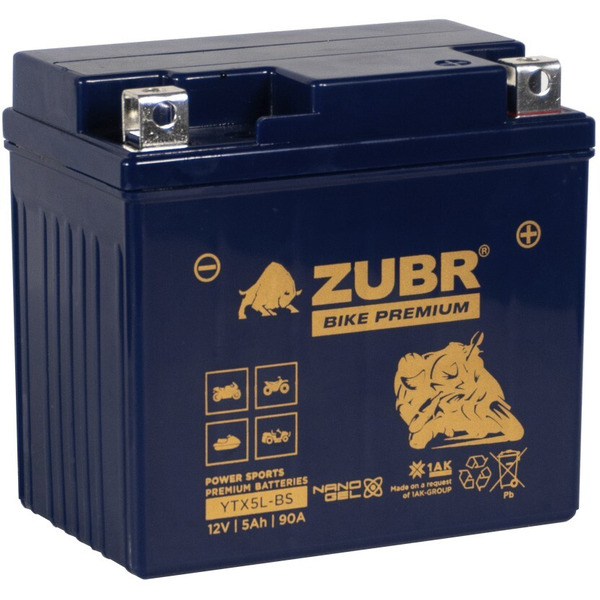 Мотоциклетный аккумулятор ZUBR Premium YTX5L-BS R+ (5 А·ч)