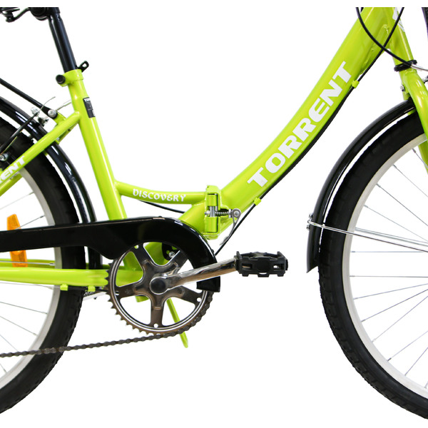 Велосипед TORRENT Discovery-7 (рама сталь 16" складная, 7 скоростей., SHIMANO, колеса 24д. корзина) Зеленый