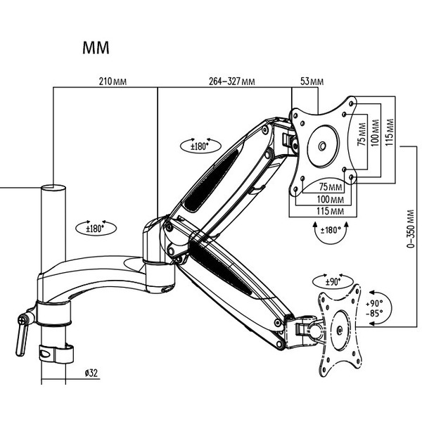 Кронштейн для монитора/ноутбука Cactus CS-VM-LH08-BK