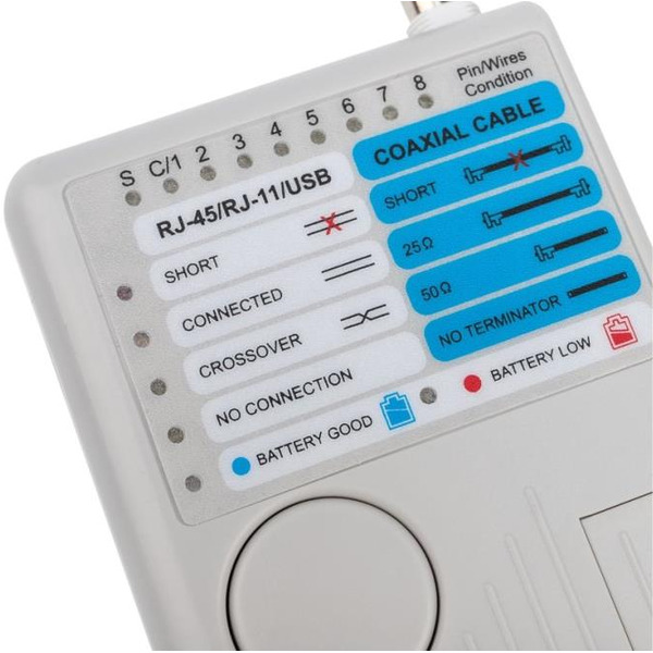Тестер кабеля универсальный REXANT 12-1003 (RJ-45+RJ-11/RJ-12+1394+USB+BNC 3468 )