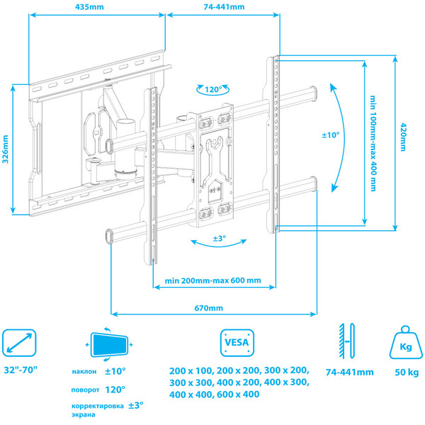 Кронштейн для телевизора Kromax ATLANTIS-85 (черный)