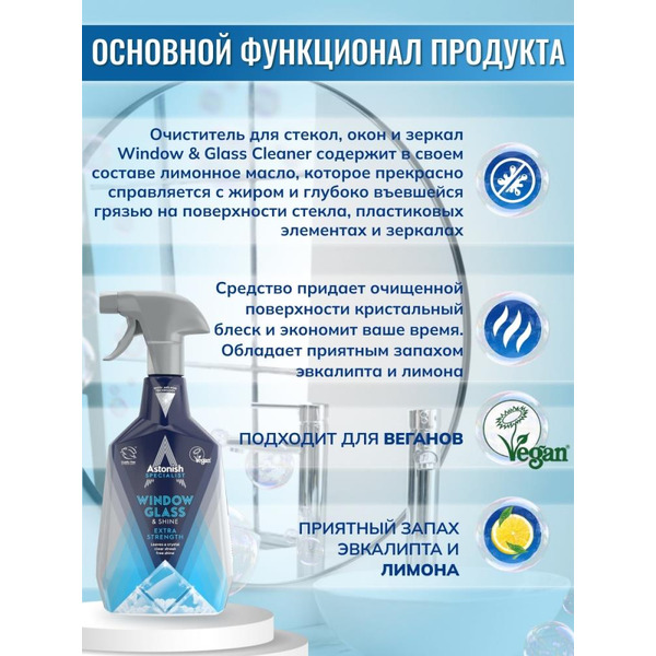 Средство для мытья стекол и зеркал Astonish Эвкалипт и лимон 750мл