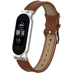 Ремешок Bingo Leather для Xiaomi Mi Band 3/4 Коричневый