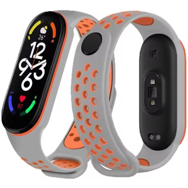 Ремешок Bingo Sport для XIAOMI Mi Band 5/6/7 Серый с оранжевым