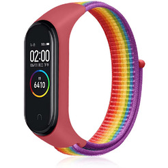 Ремешок Bingo Nylon для Xiaomi Mi Band 3/4/5/6 (радуга с красным)