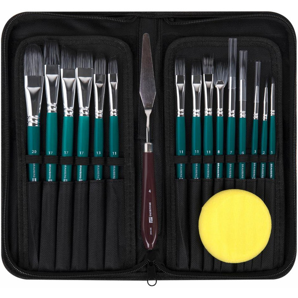 Набор кистей BRAUBERG ART DEBUT 201045 (15 шт+мастихин и художественная губка)