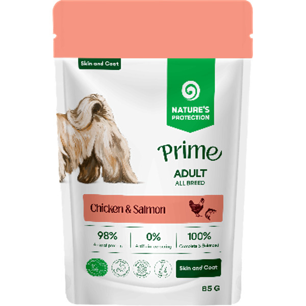 Влажный корм для собак Nature's Protection Prime Skin and Coat Кусочки в соусе курица, лосось (12x85г)