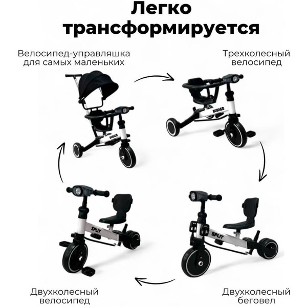 Беговел-велосипед Bubago Split BG-FPY-158-3 с ручкой (черный/белый)