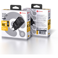 Зарядное устройство Atomic UniQ G651 GAN 65W 2-порта USB (A+C), цвет черный | 10.189