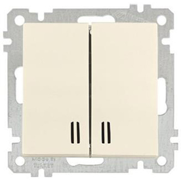 Выключатель двухклавишный с подсветкой Mutlusan 2100-426-0102 слоновая кость (21 серия)