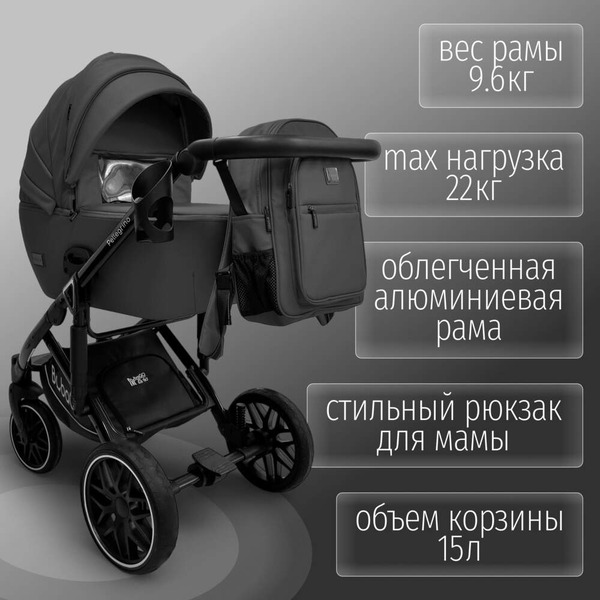 Детская универсальная коляска Bubago Pellegrino 3 в 1 BG 163-1 (черный)