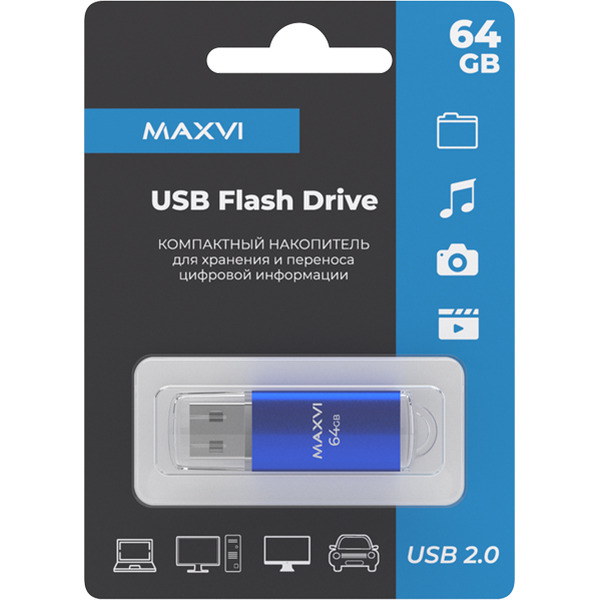 USB флеш-накопитель Maxvi MP 64GB 2.0 blue