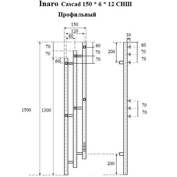 Полотенцесушитель Маргроид Ferrum Inaro 3 Cascade СНШ профильный 150х6х12 (черный матовый, скрытого монтажа, таймер справа)