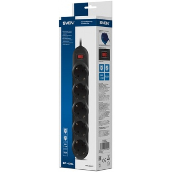 Сетевой фильтр SVEN SF-05L (черный, 5 м)