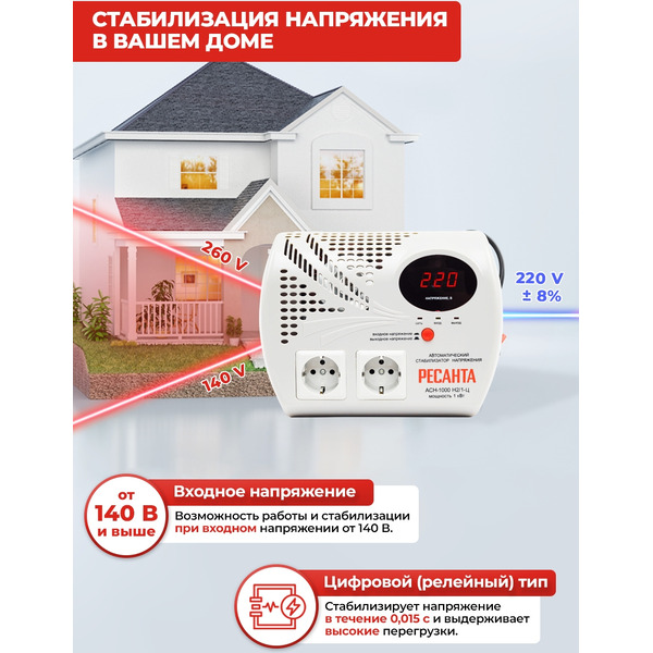 Стаблизатор напряжения Ресанта АСН-1000Н2/1-Ц (63/6/13)