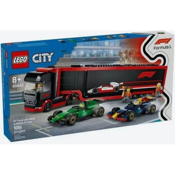 Конструктор LEGO City 60445 Грузовик F1 с болидами RB20 и AMR24 F1