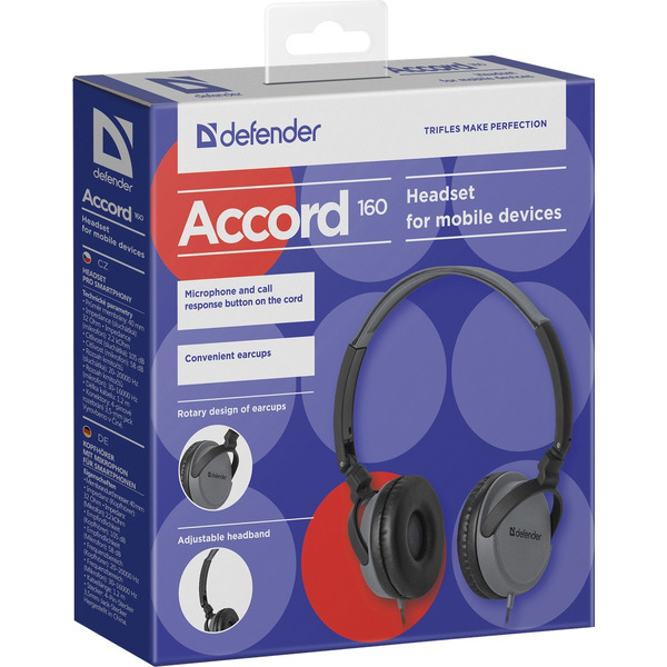 Гарнитура для смартфонов Defender Accord 160 (черный/серый)