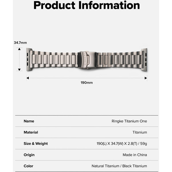Ремешок RINGKE Titanium One для Apple Watch 44 / 45 / 46 / 49 mm NATURAL TITANIUM