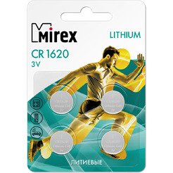 Батарея литиевая Mirex CR1620 3V 4 шт (4/216/648), блистер 23702-CR1620-E4