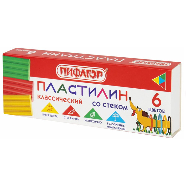 Пластилин классический "Веселая такса" 6 цв. ПИФАГОР 106674