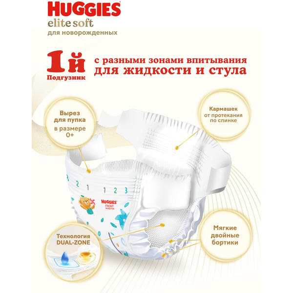 Подгузники для новорожденных Huggies Elite Soft (2) Mega (4-6 кг) 82шт