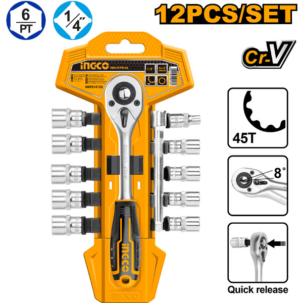 Набор торцевых головок с трещоткой INGCO HKTS14122 (12 шт)