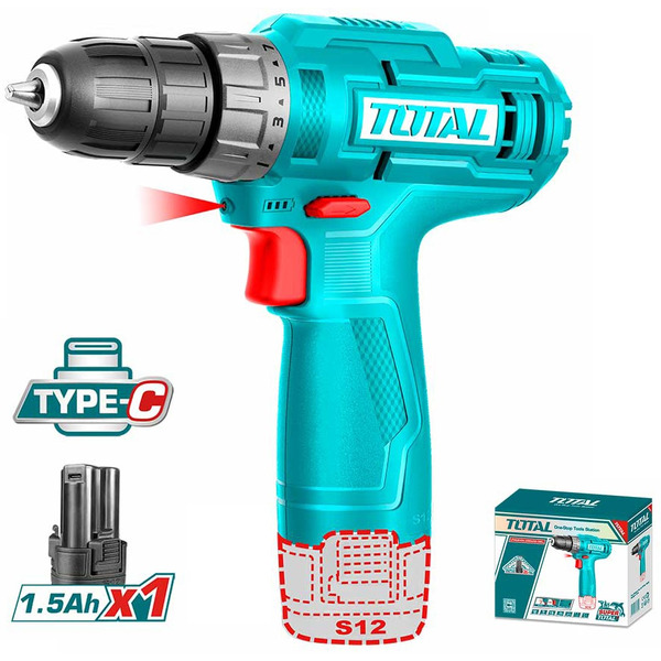 Дрель-шуруповерт Total TDLI12428 (с 1-им АКБ, без ЗУ)