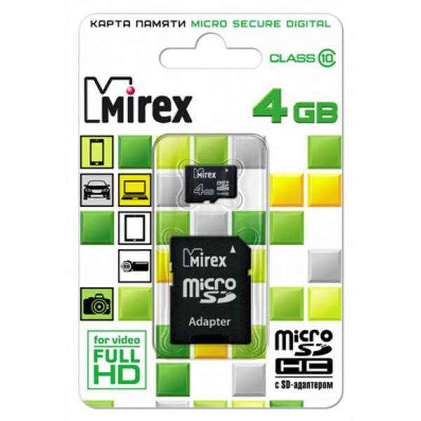 Карта памяти Mirex microSDHC 4GB (13613-AD10SD04)