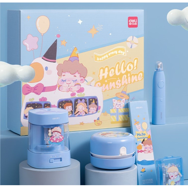 Набор канцелярский DELI 33303BBLUE (карандаши, точилка, пылесос, ластик)
